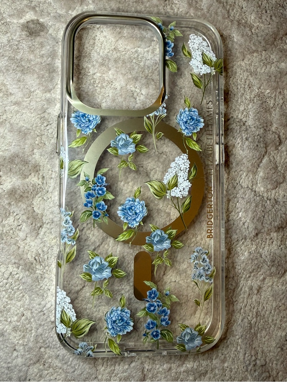 iPhone 16 Pro Bridgerton Case with Blue Floral Design